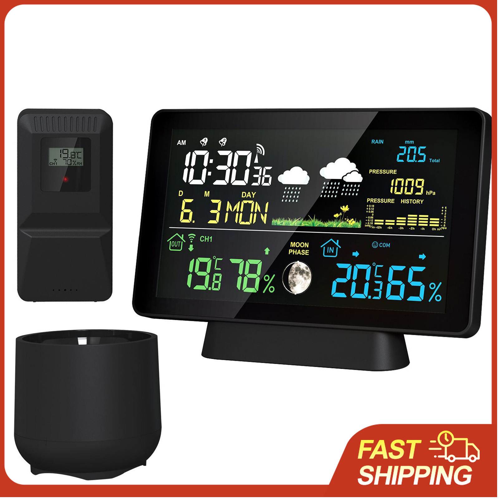 Rain Gauge Digital - Wireless Weather Station 8-in-1 Indoor/Outdoor Thermometer